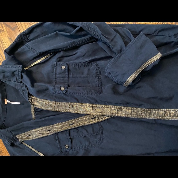 Free People blouse gold sparkle trimming - Picture 2 of 3